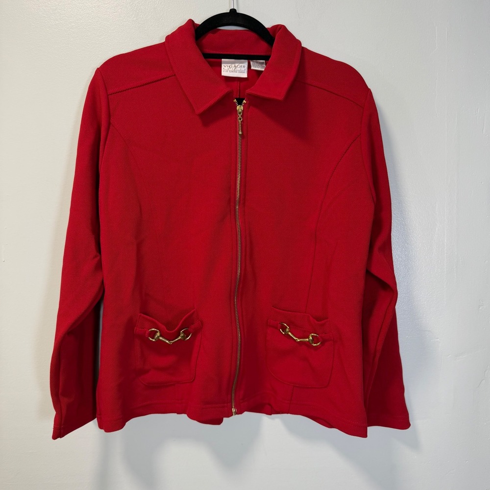 Vintage Villager Petite Liz Claiborne Red Zip Up Jacket Horsebit Pockets PL